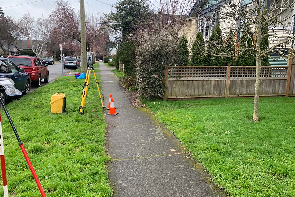 surveying on a residential street in Fairfield